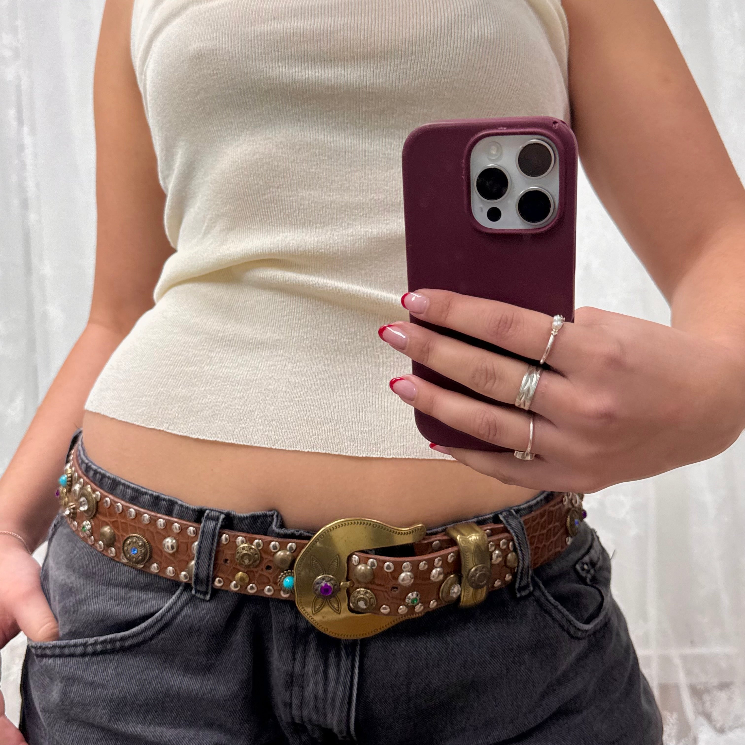 Brown gem buckle belt