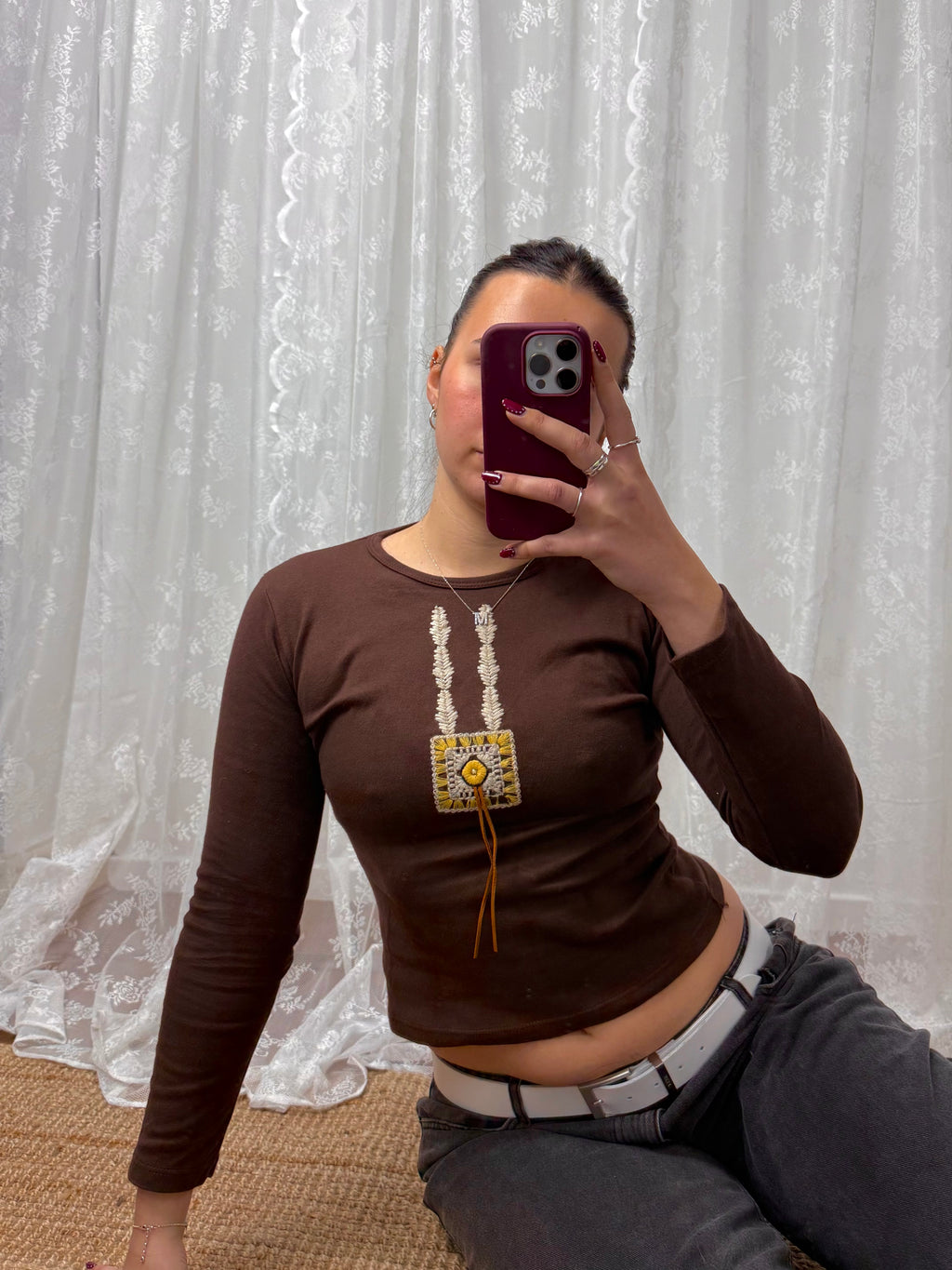 Brown detailed long sleeved top