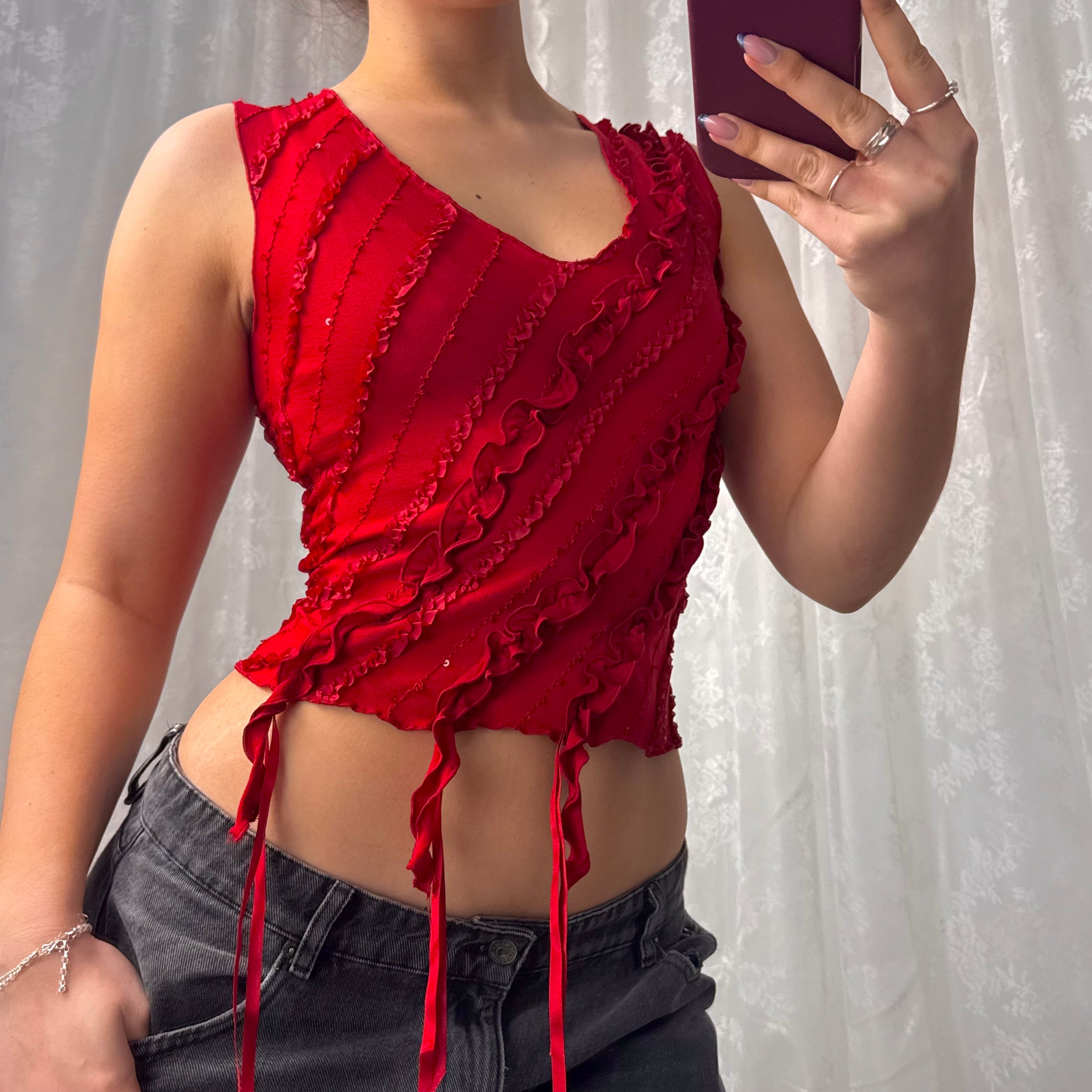 Red sequin detailed top