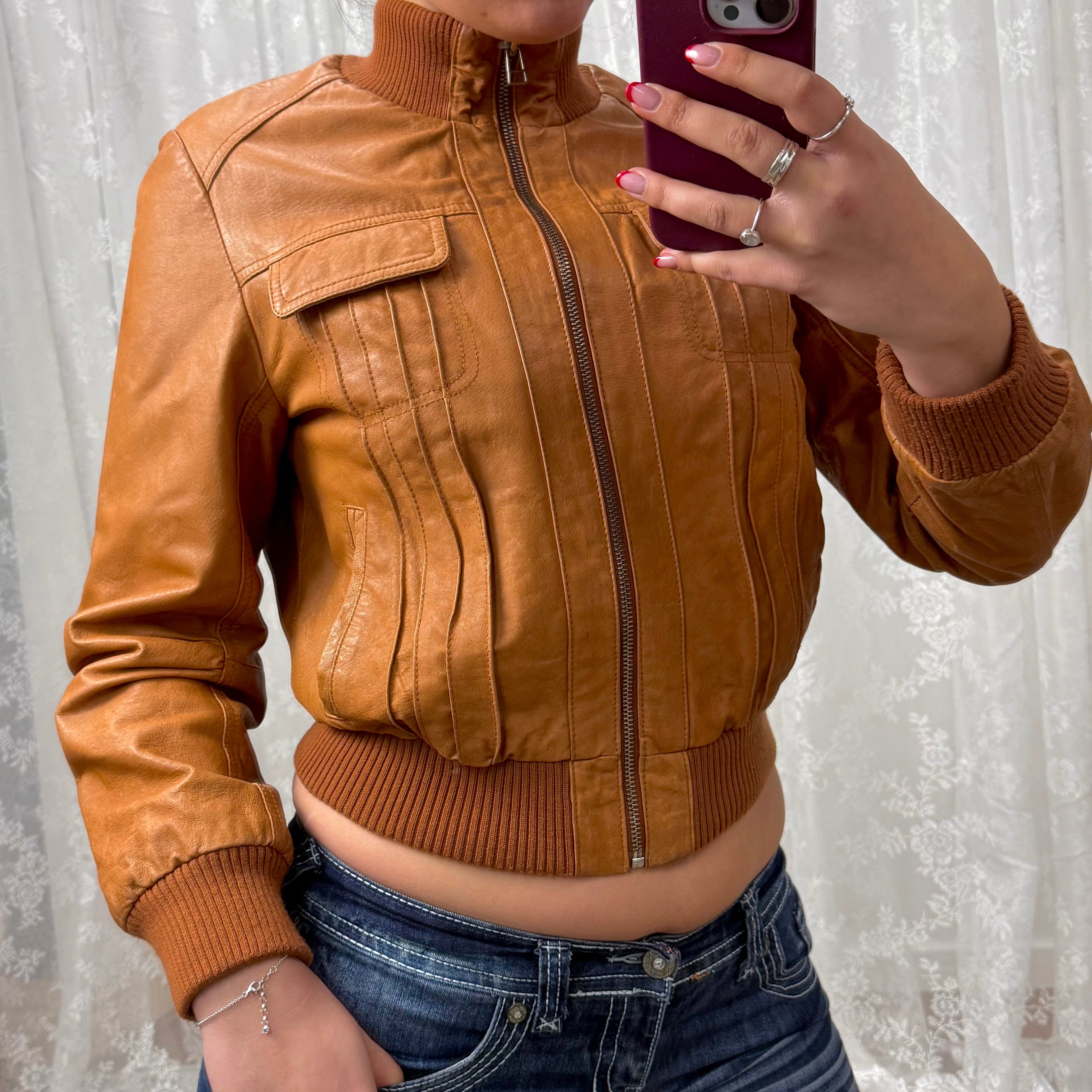Tan leather jacket