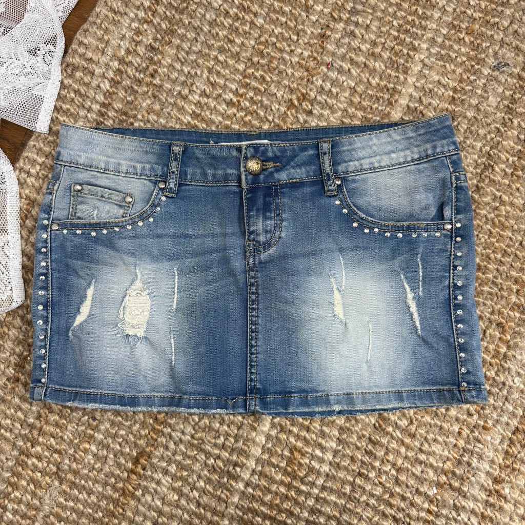 Blue denim mini skirt