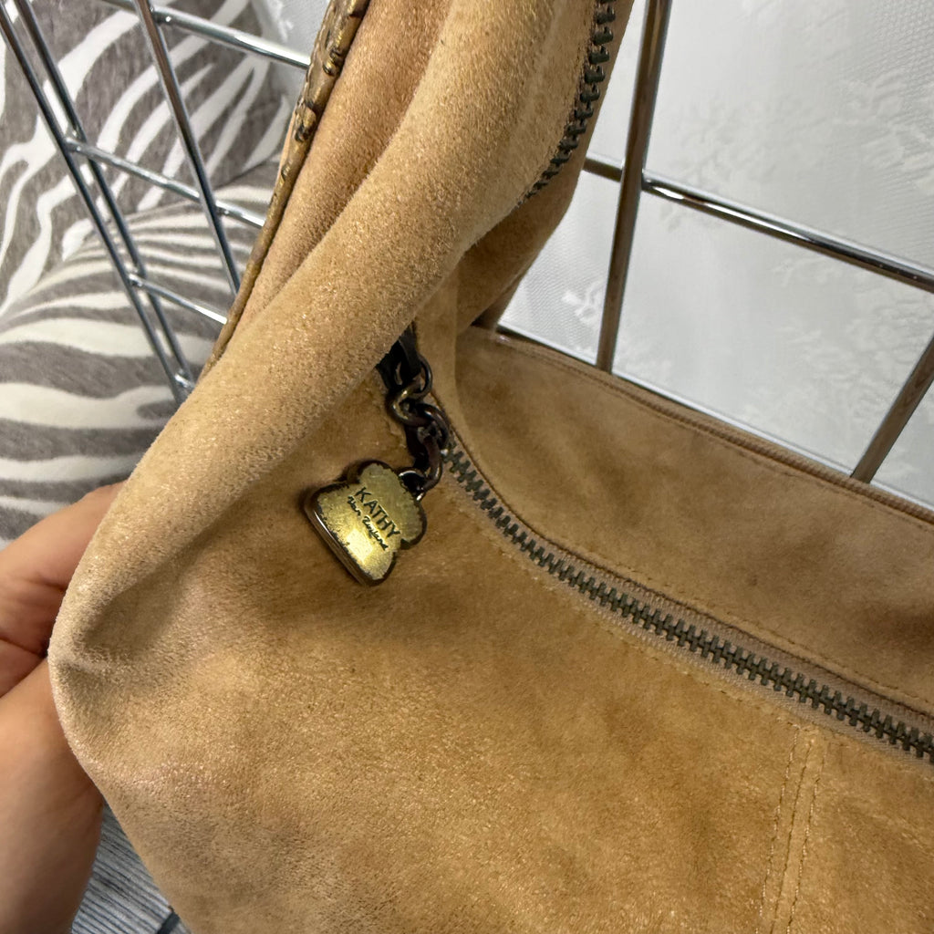 Beige suede KATHY VAN ZEALAND detailed bag
