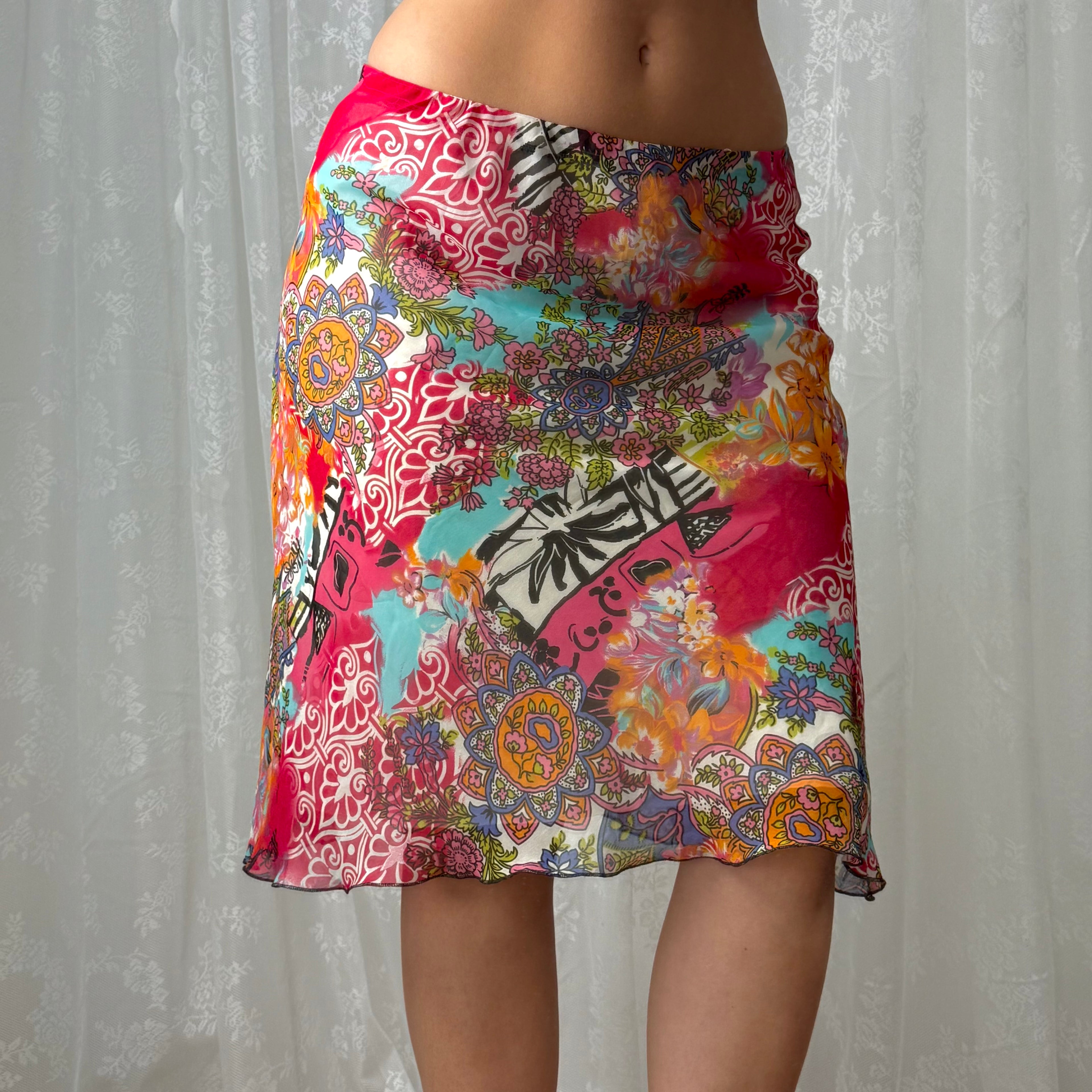 Multicoloured mesh midi skirt