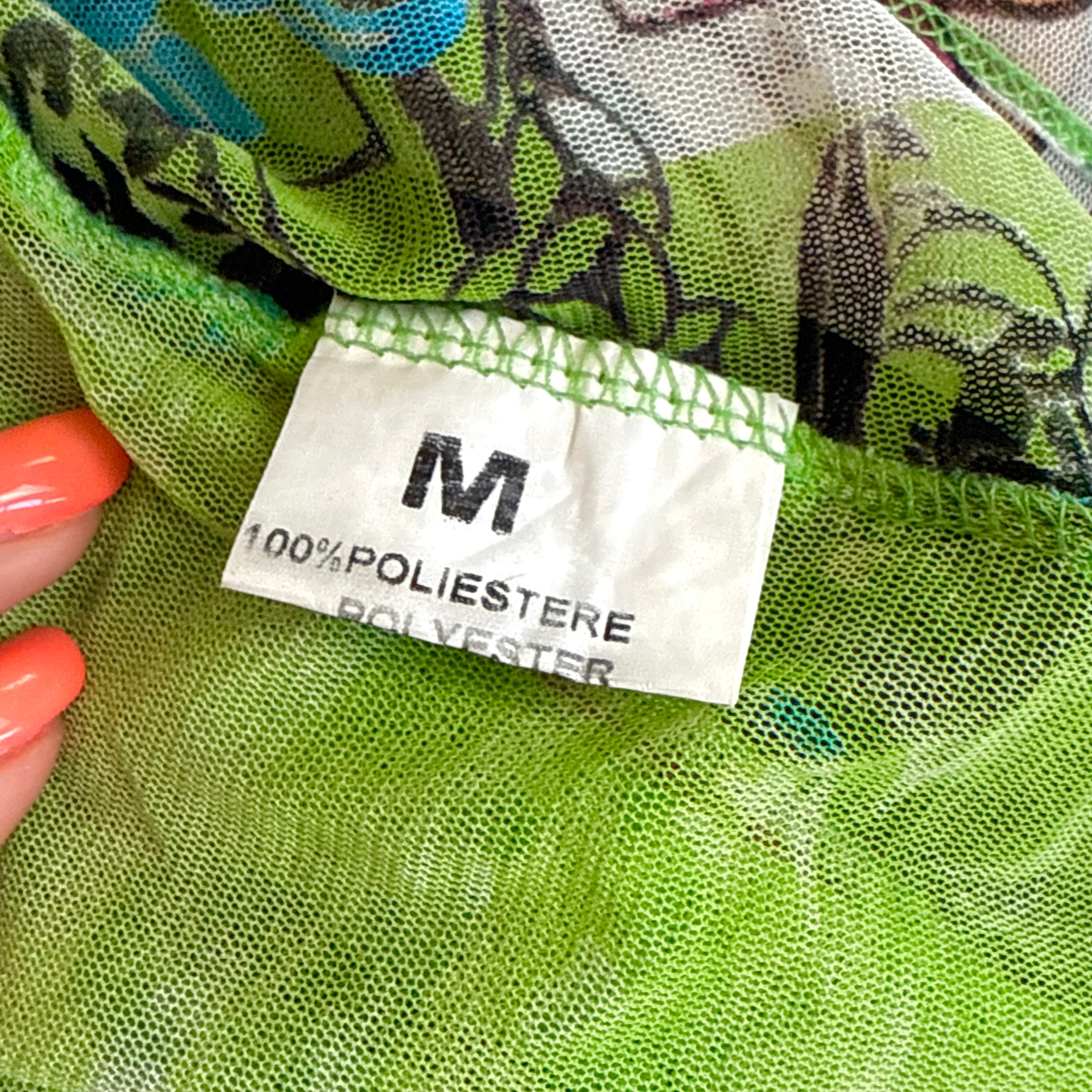 Green mesh patterned top