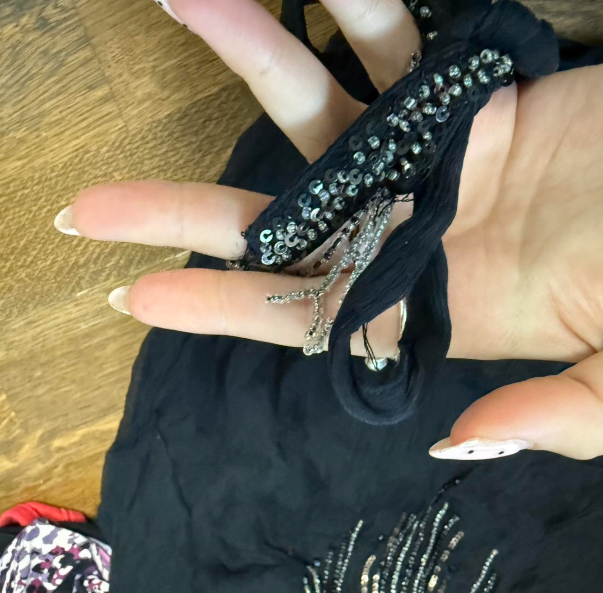 Black beaded chiffon top