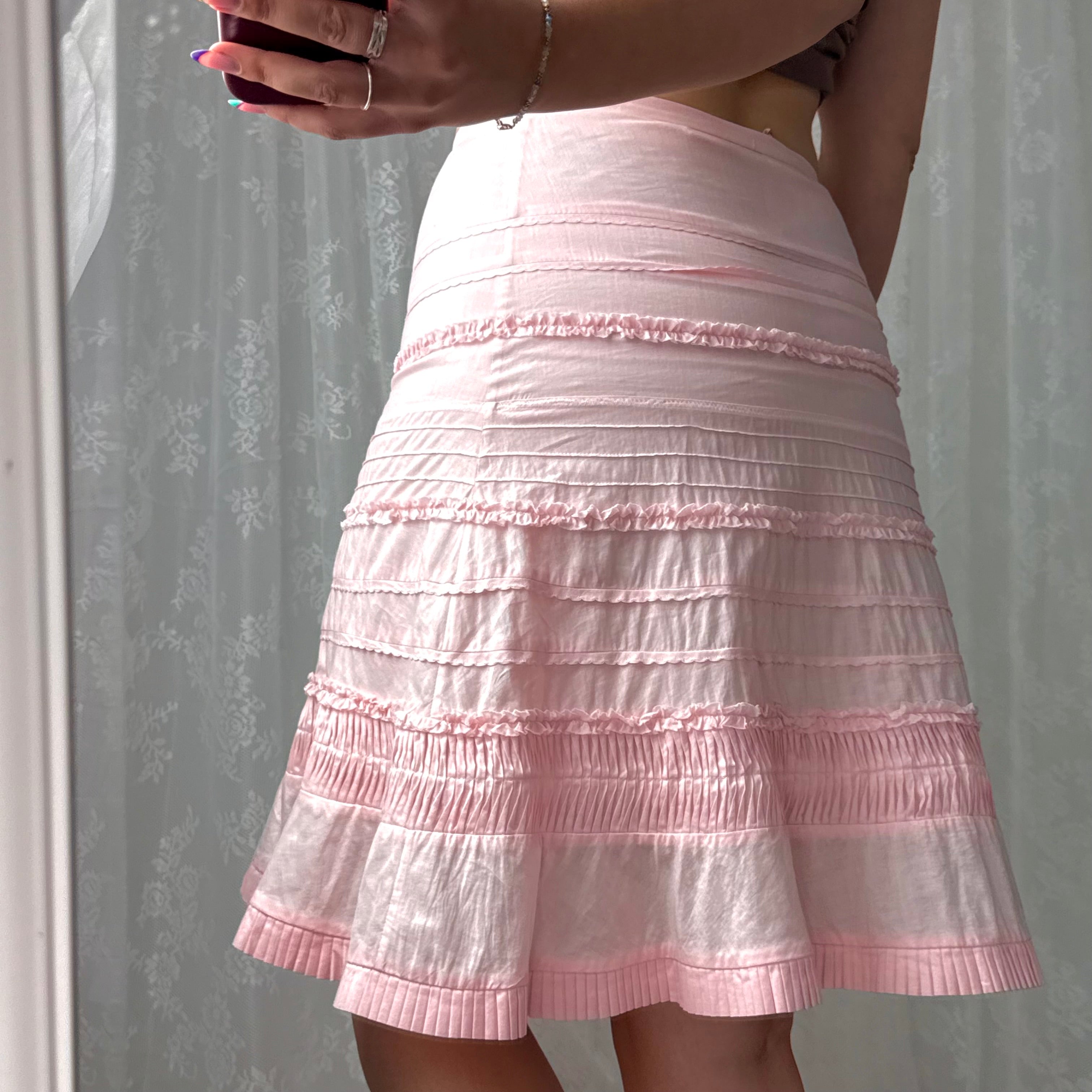 Pink detailed midi skirt