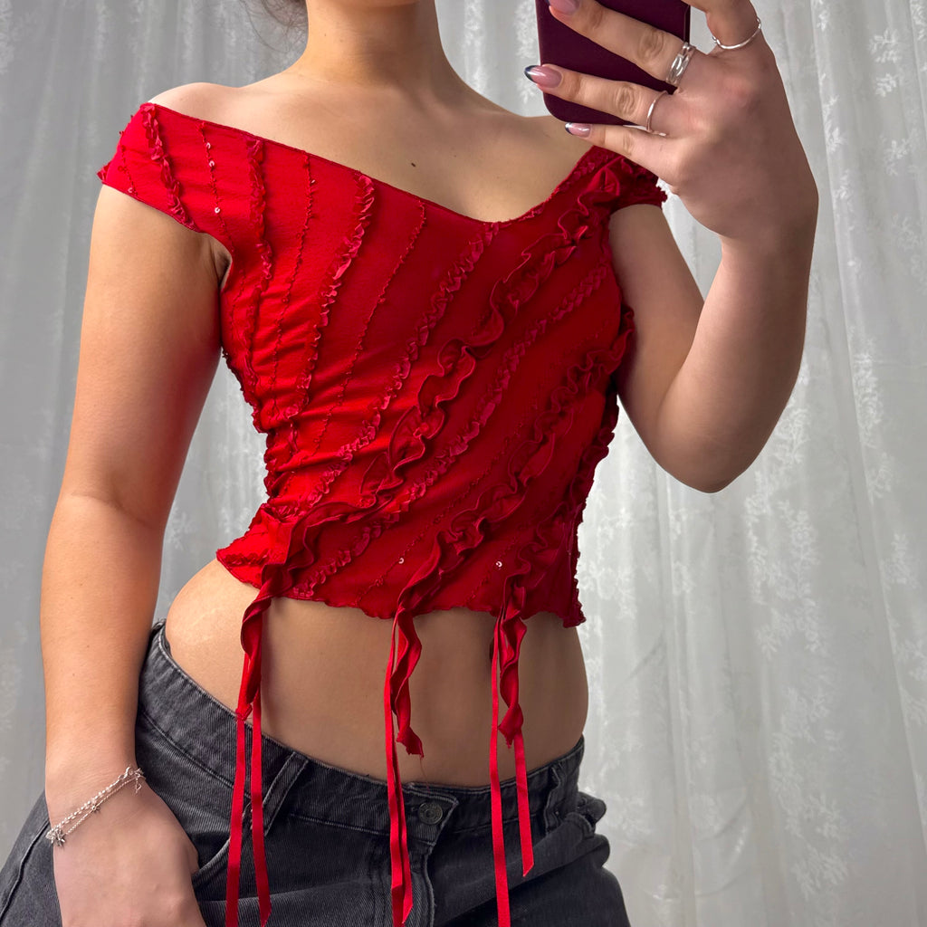 Red sequin detailed top