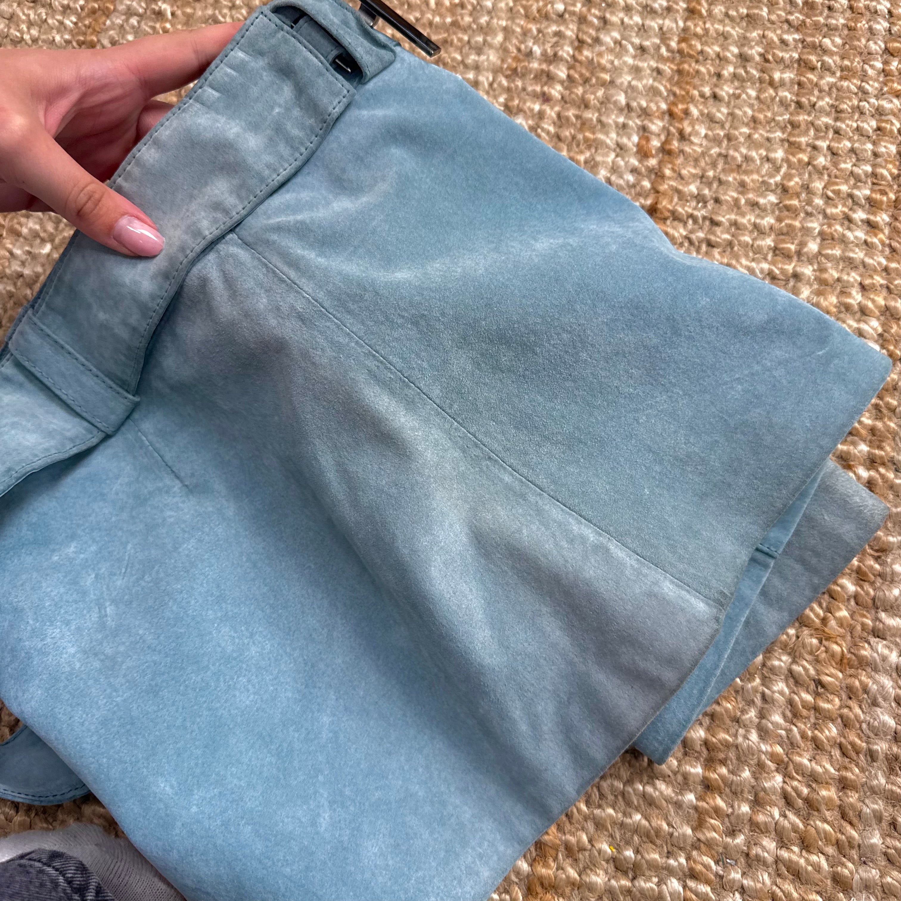 Blue leather silver buckle mini skirt