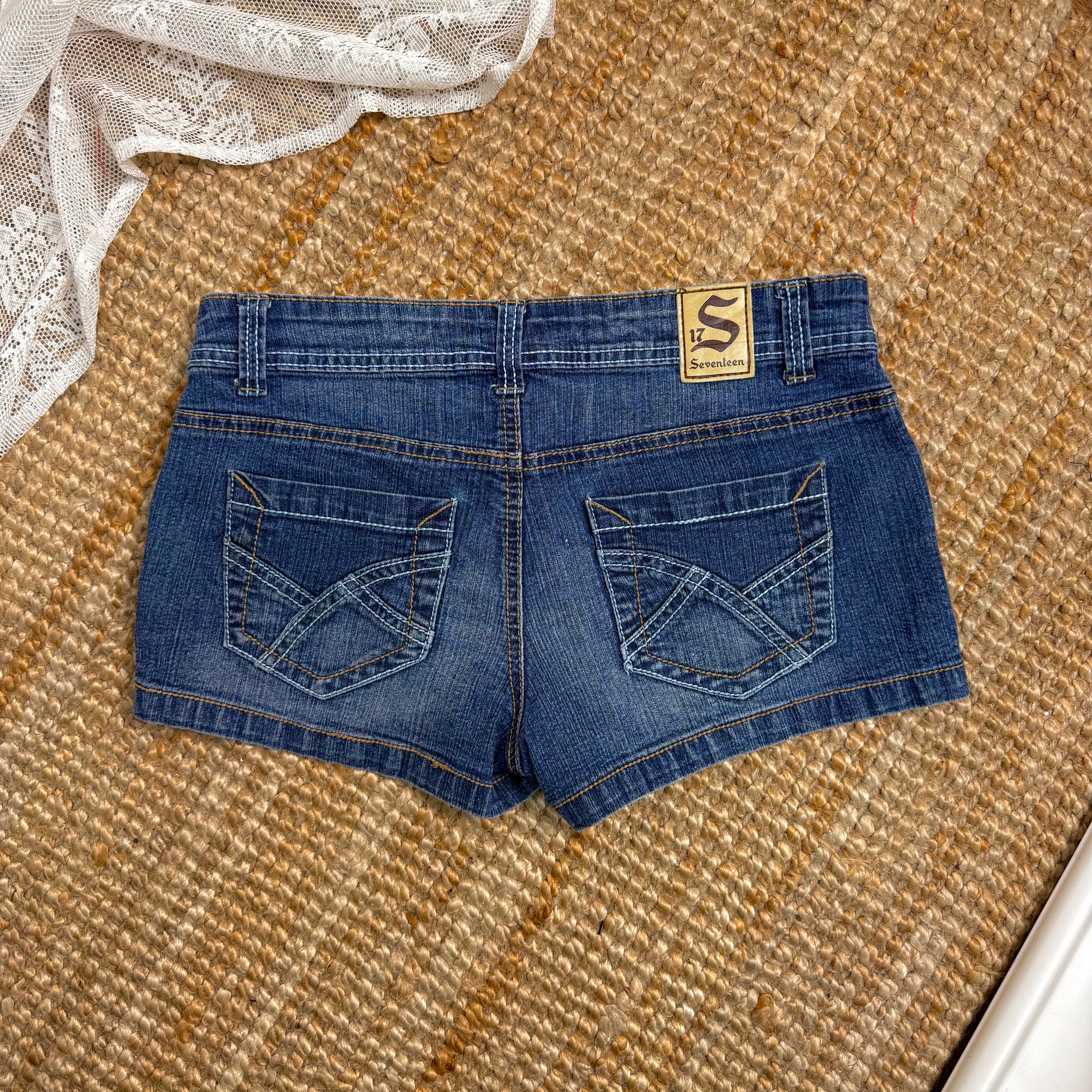 Blue denim mini shorts