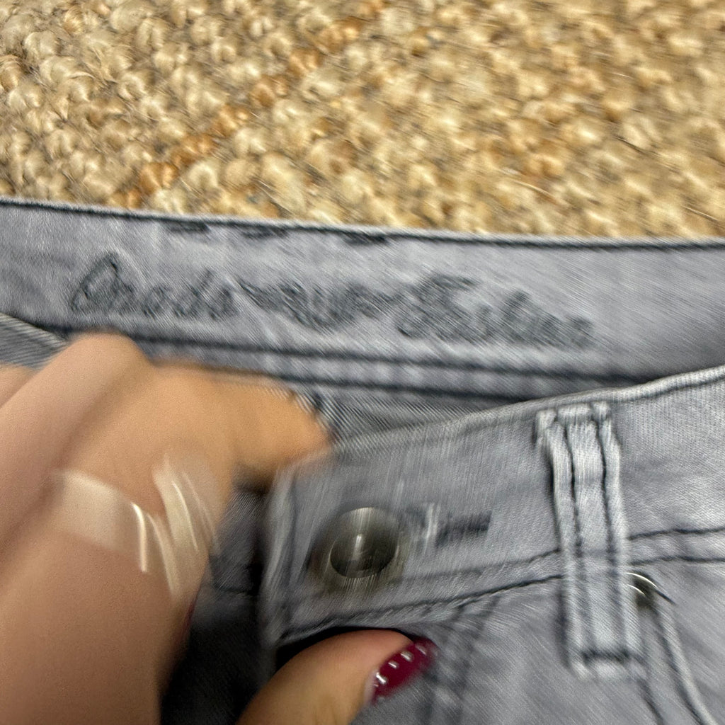 Grey denim embroided mini skirt