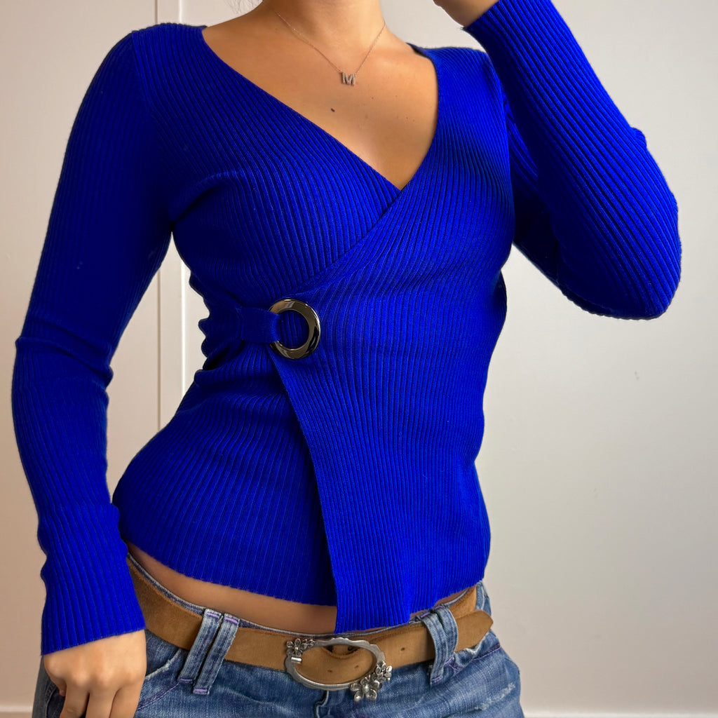 Royal blue wrap style long sleeved top
