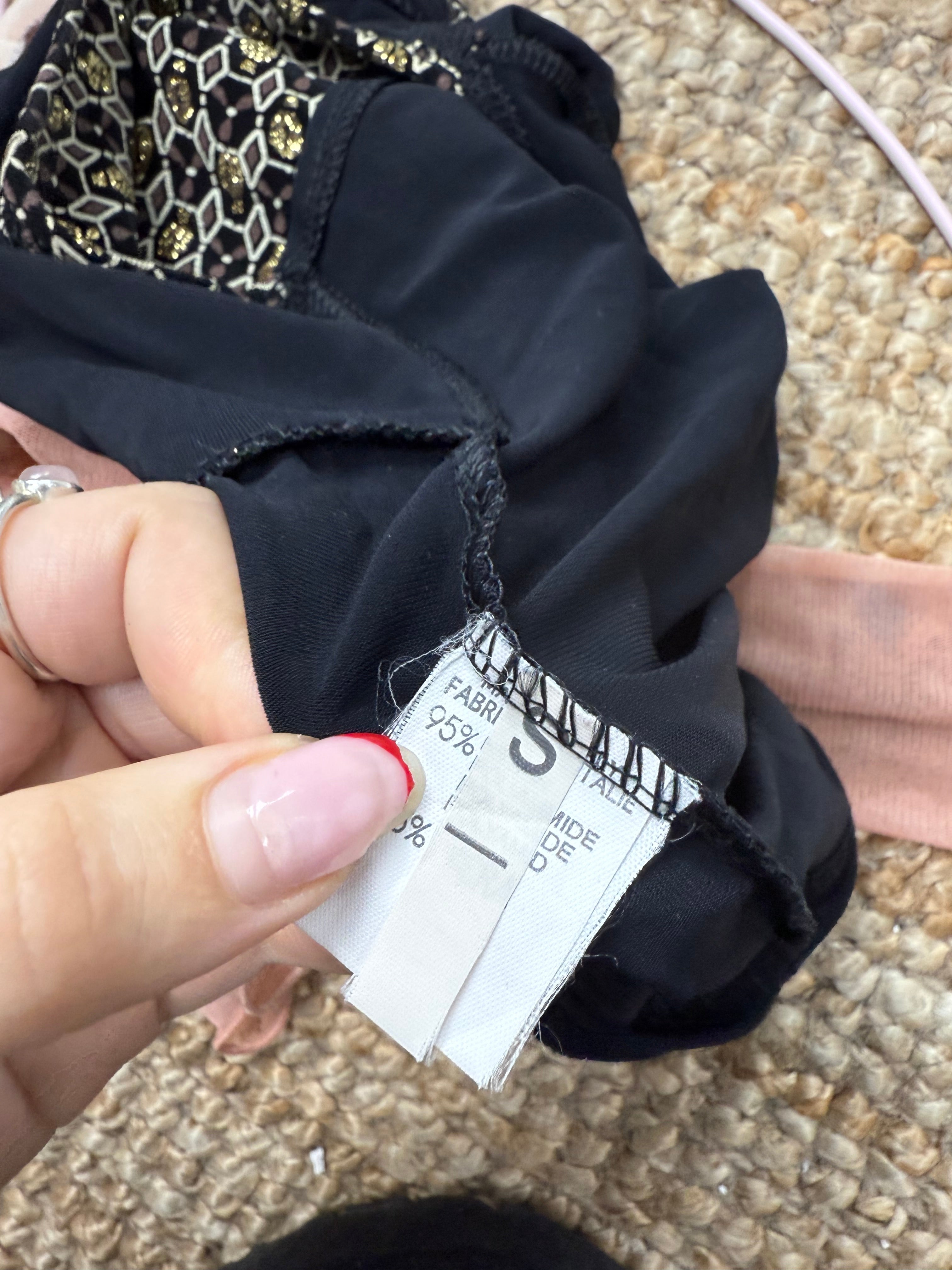 Black and gold glittery cut out top