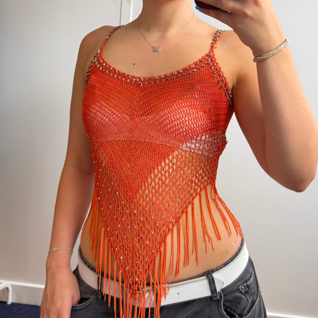 Orange crotchet detailed top