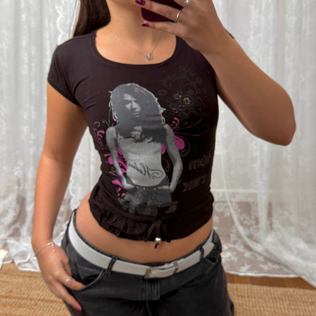 Brown graphic tie up top