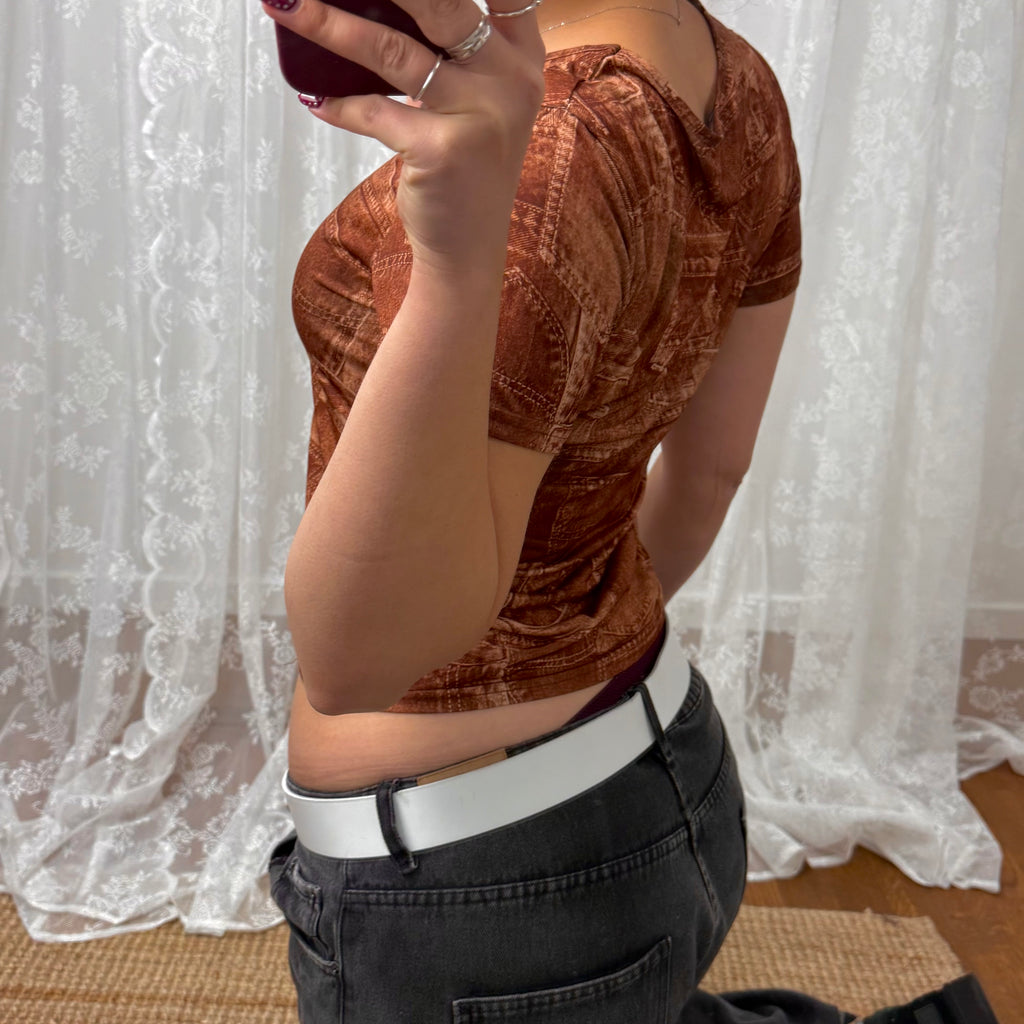 Brown Jean detailed tshirt