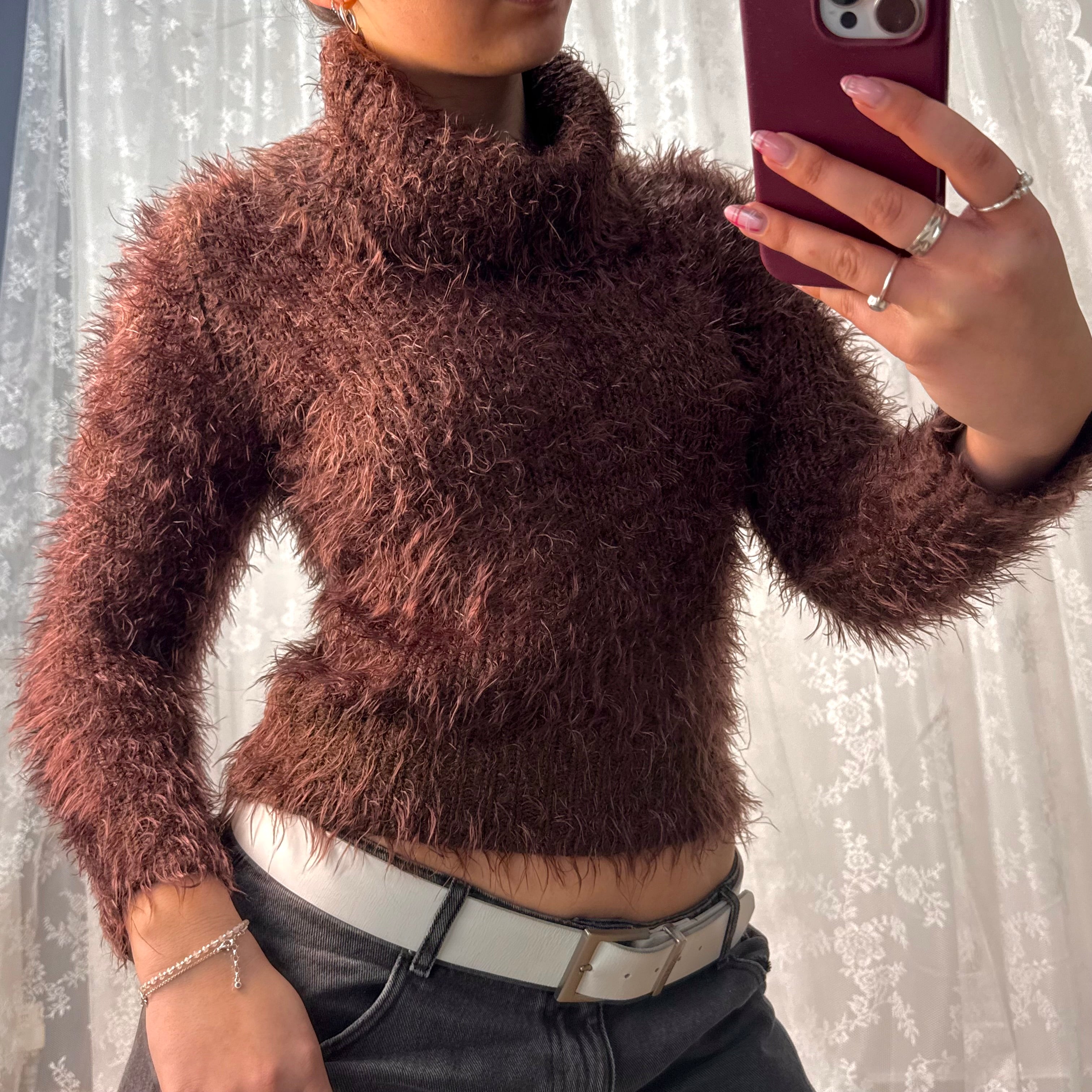 Brown fluffy wool blend sweater