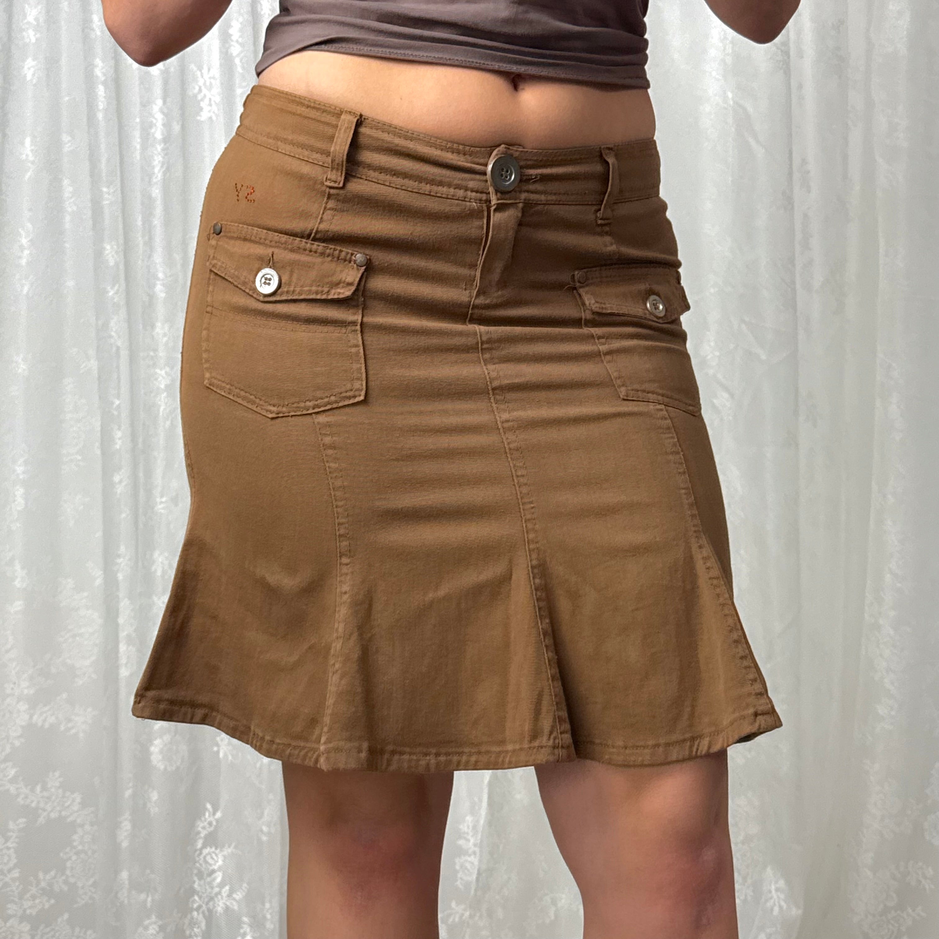 Brown denim midi skirt