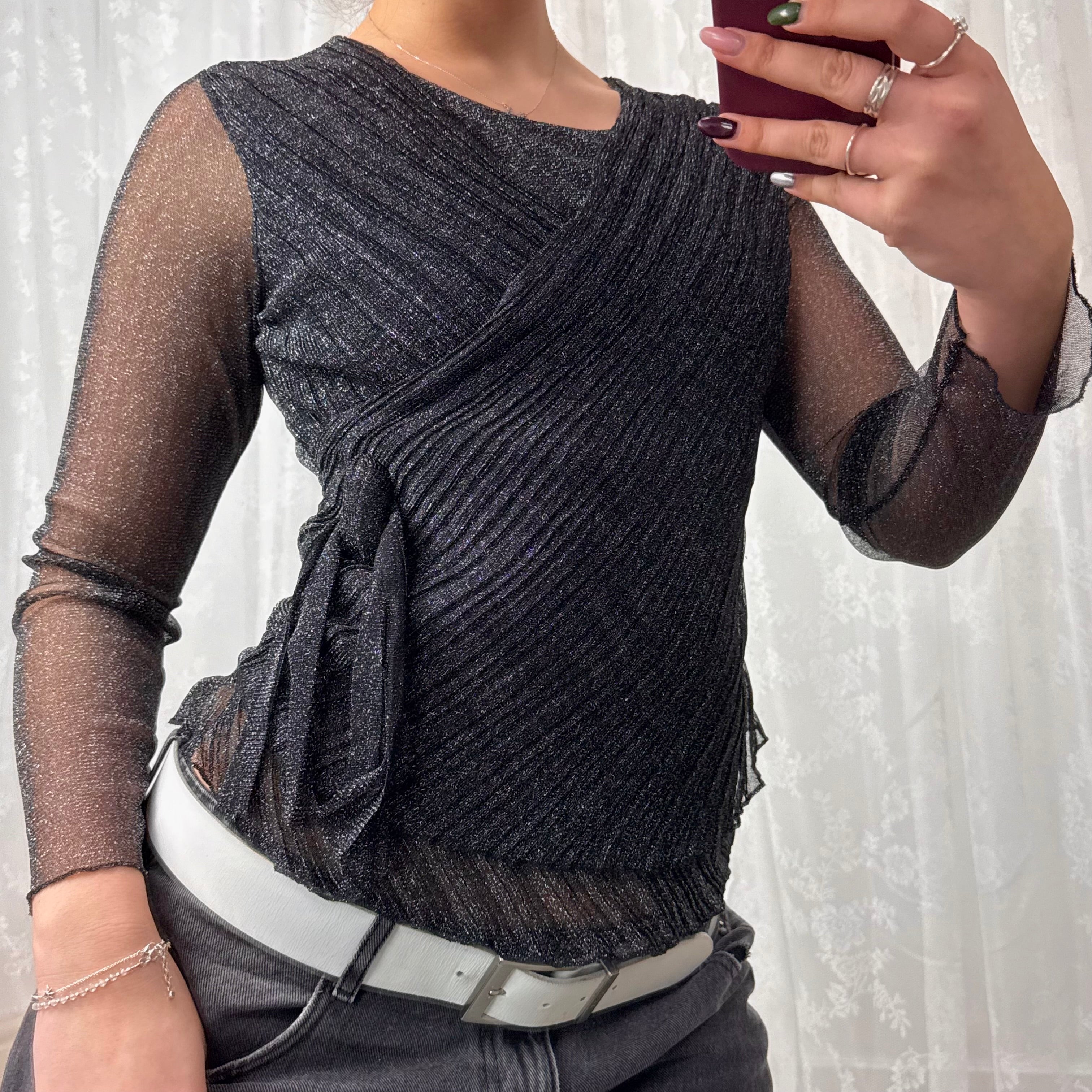 Grey glittery mesh long sleeved