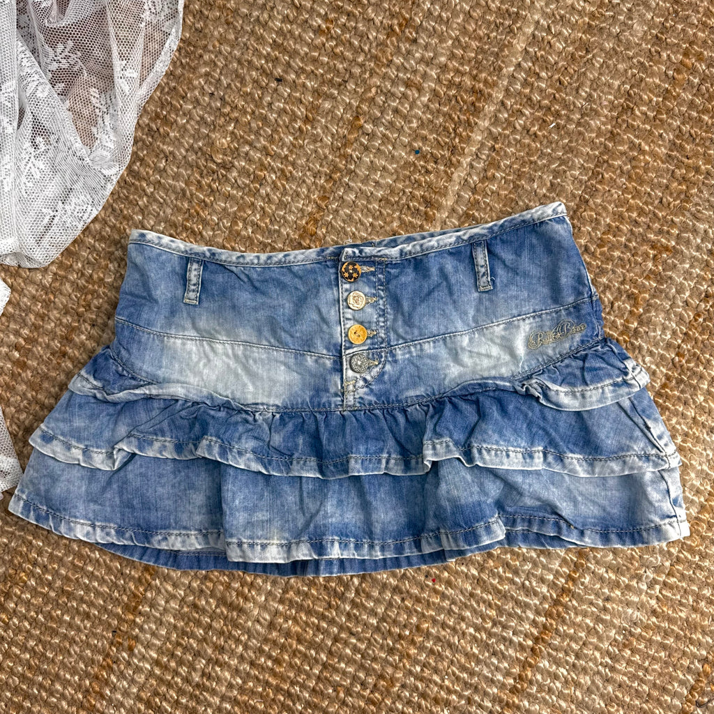 Blue denim ruffle skirt