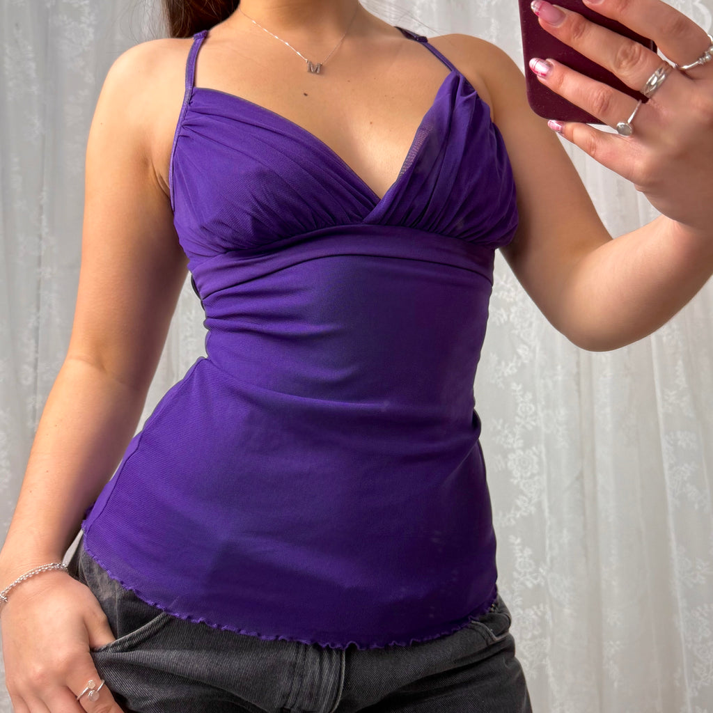 Purple mesh cami top with tie back