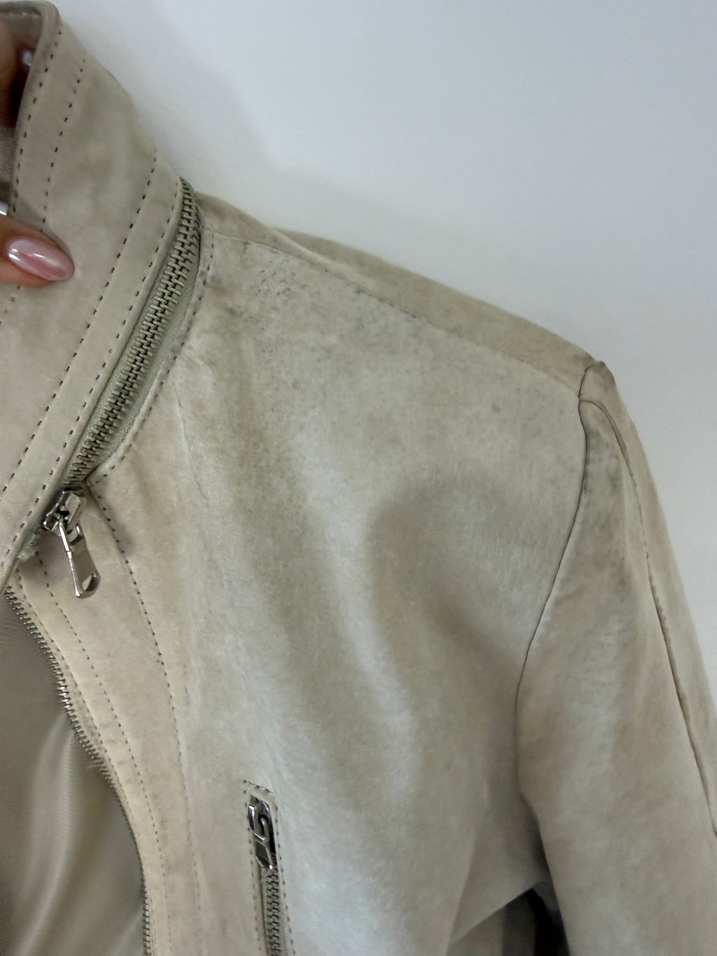 Sand suede cropped jacket