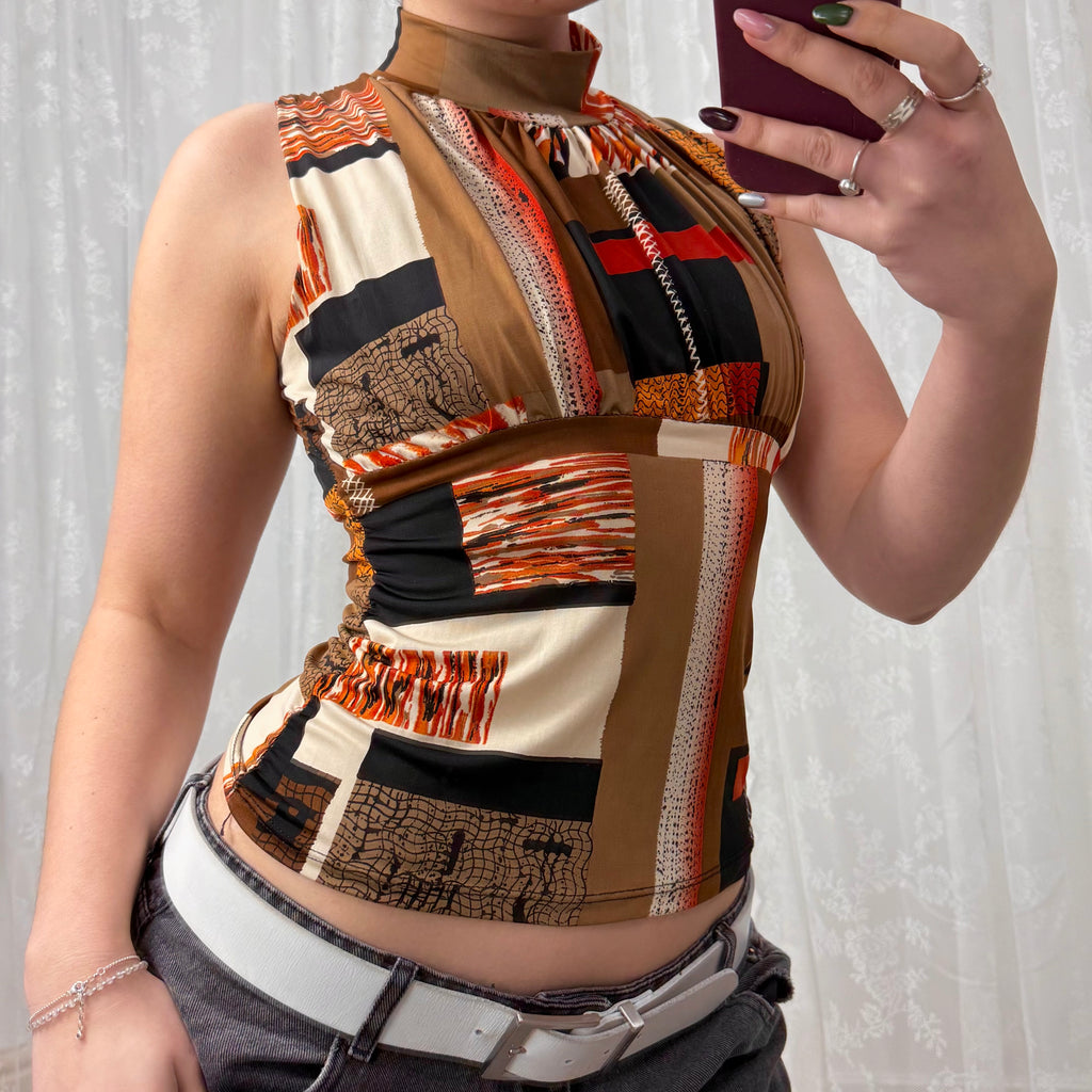 Multicoloured slinky patterned turtleneck