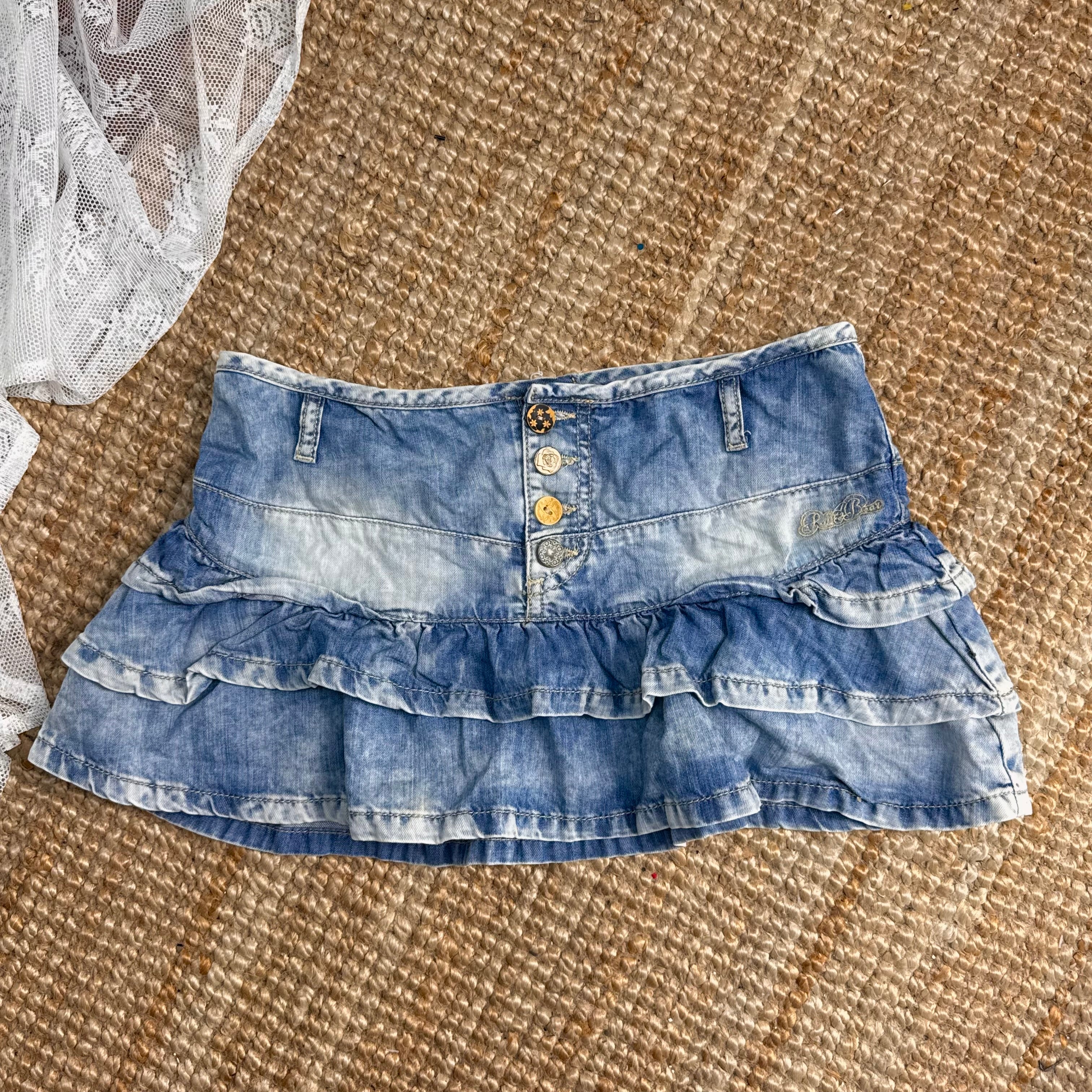 Blue denim ruffle skirt