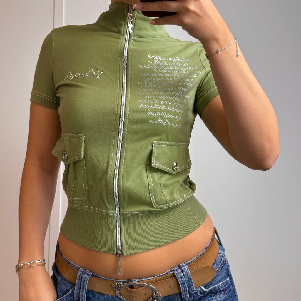 Green double zip sweater
