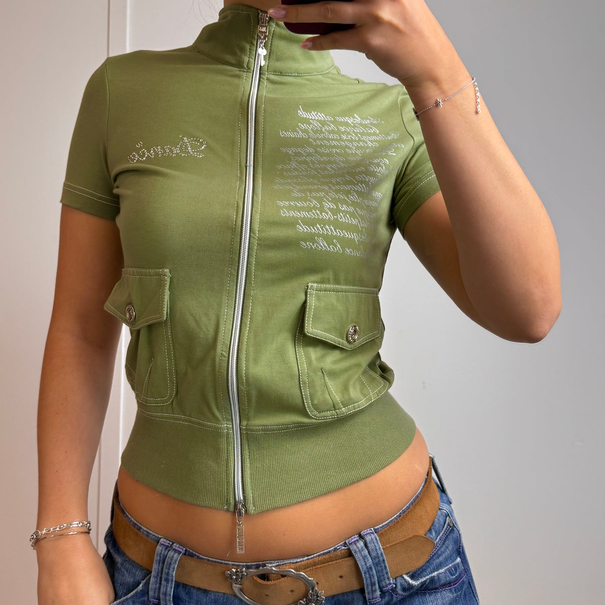 Green double zip sweater