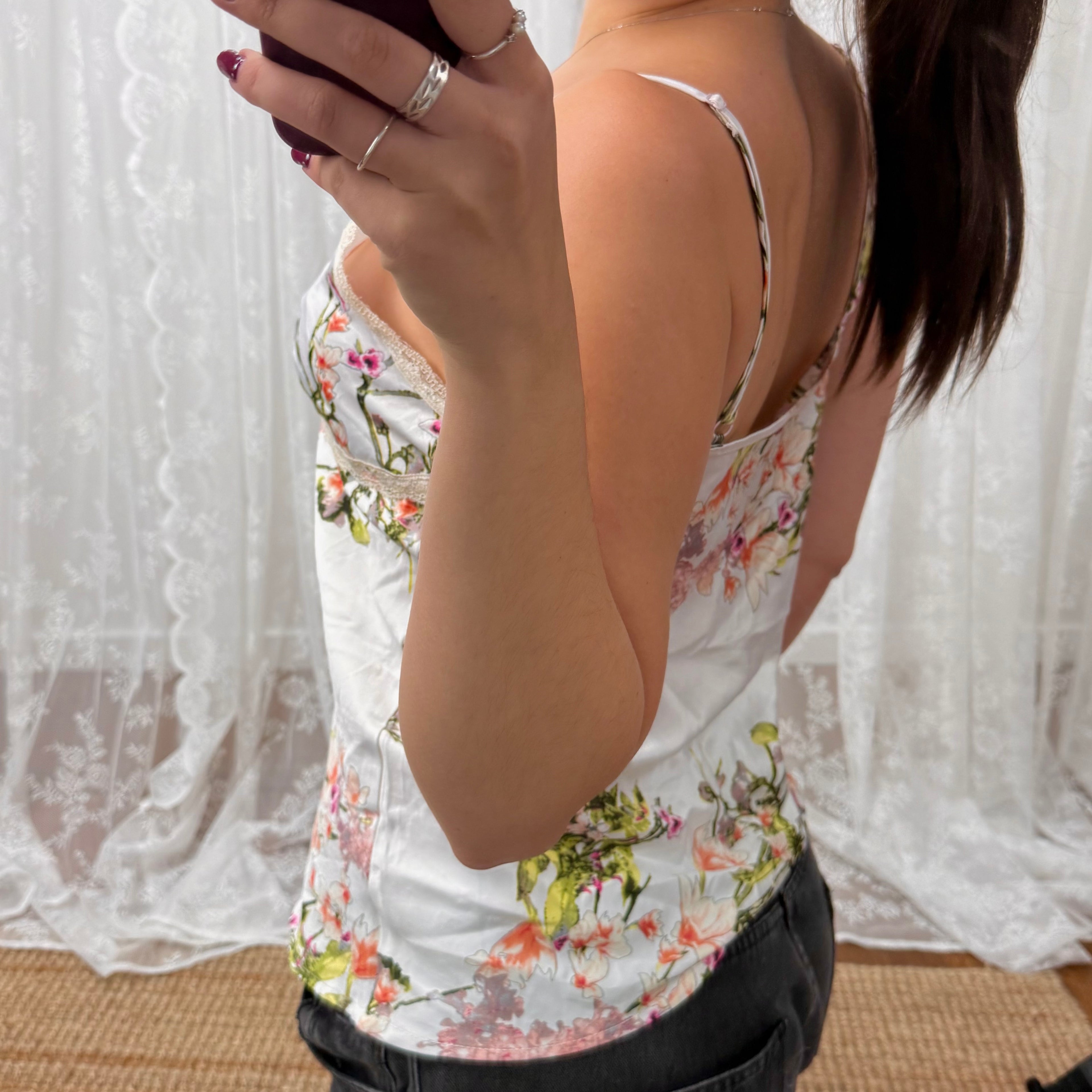 Vintage floral satin cami top
