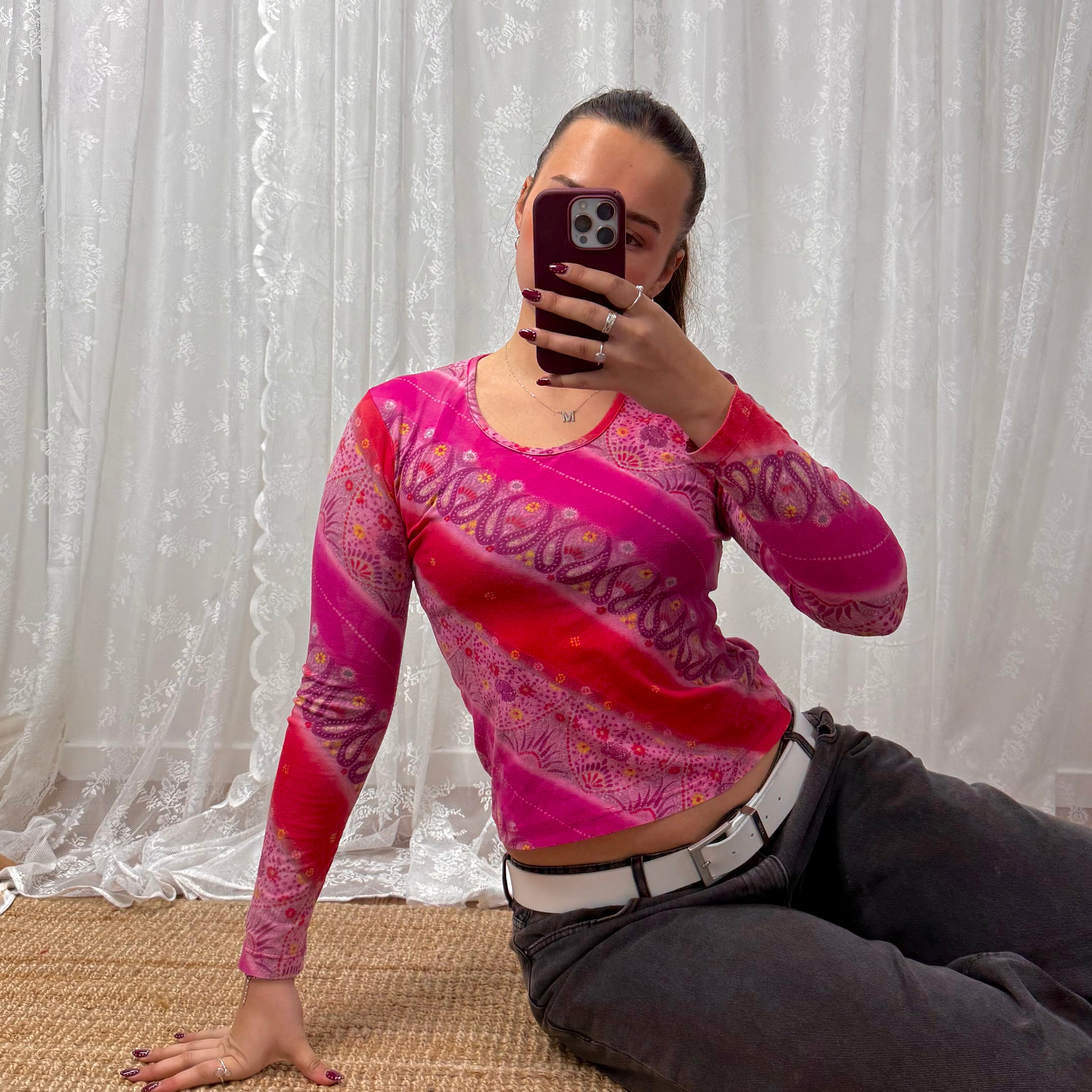 Pink and purple abstract floral long sleeve top