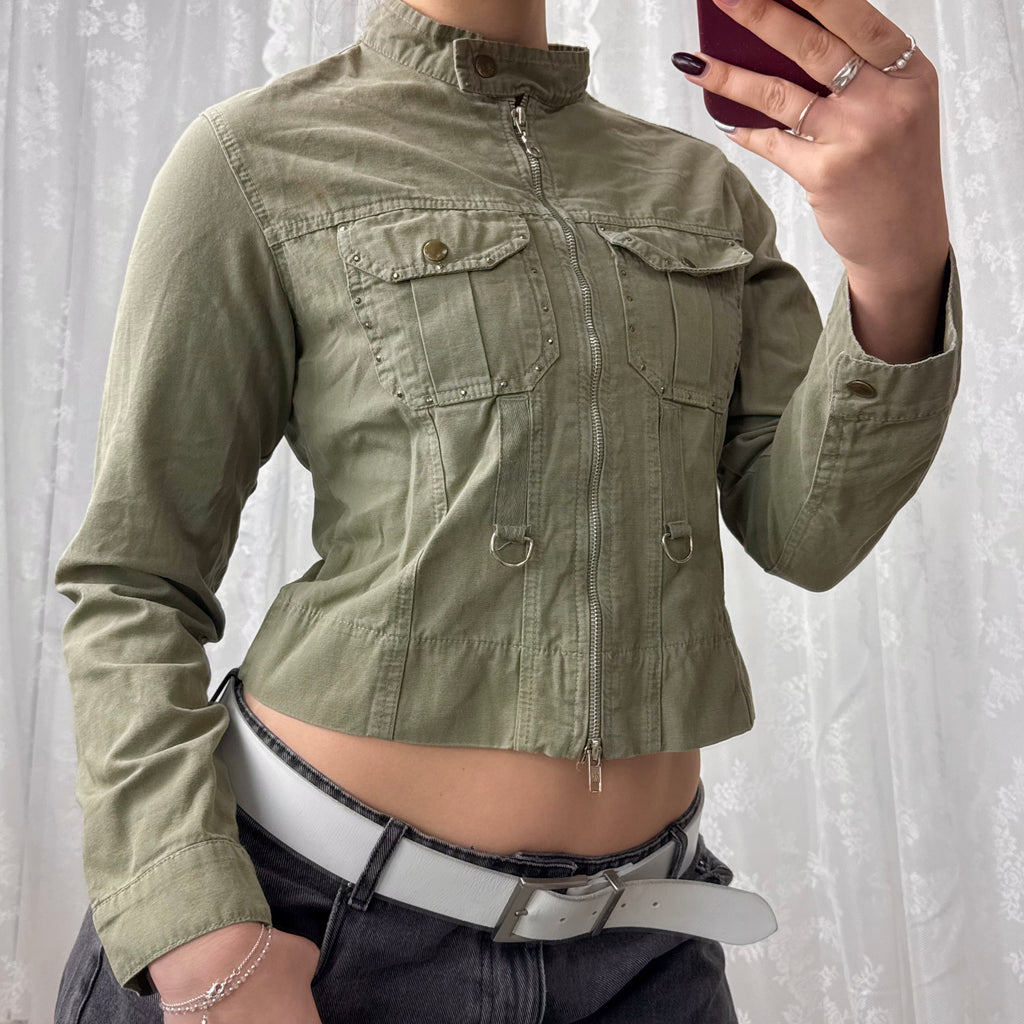 Green ‘skull’ double zip jacket