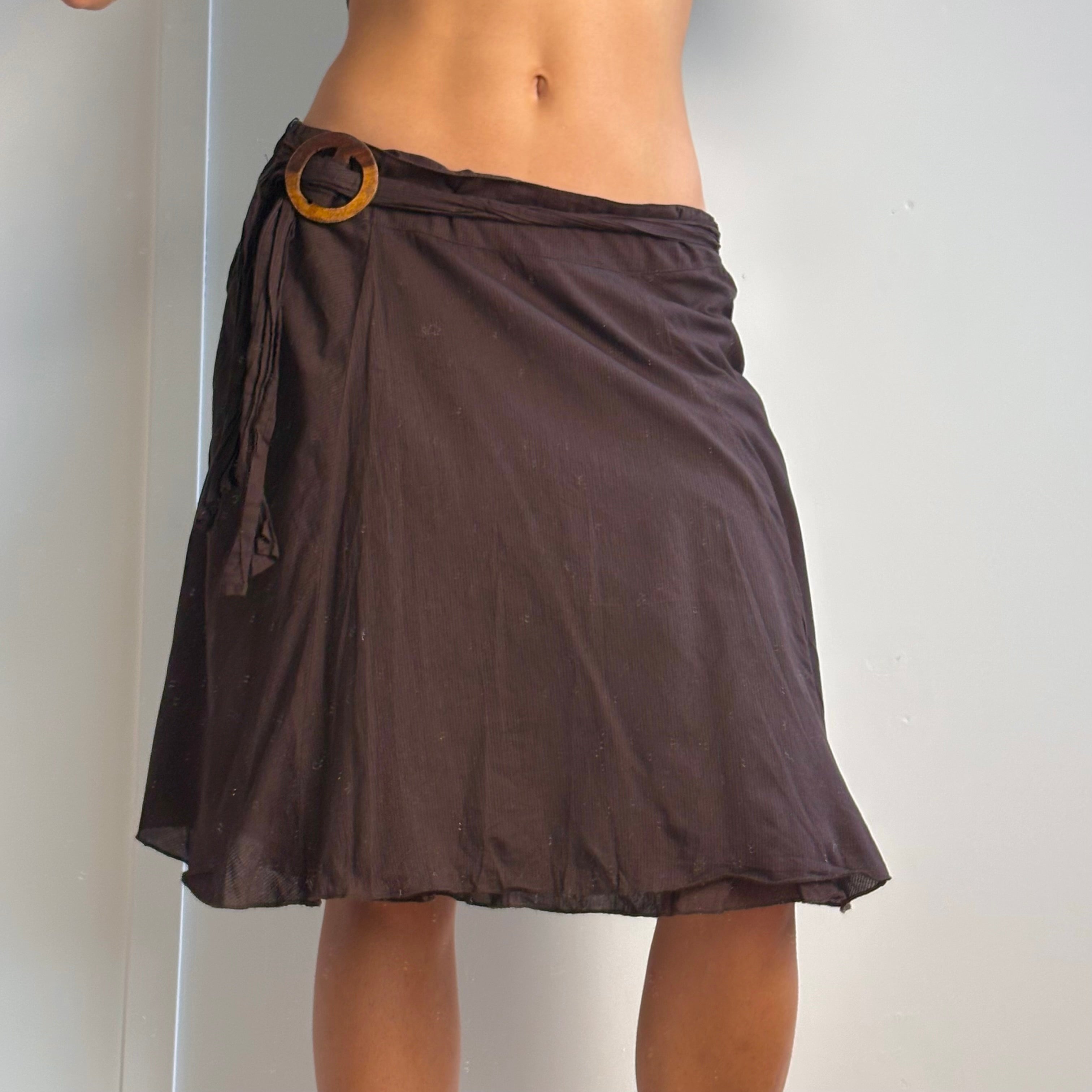 Brown midi skirt with belt detailing