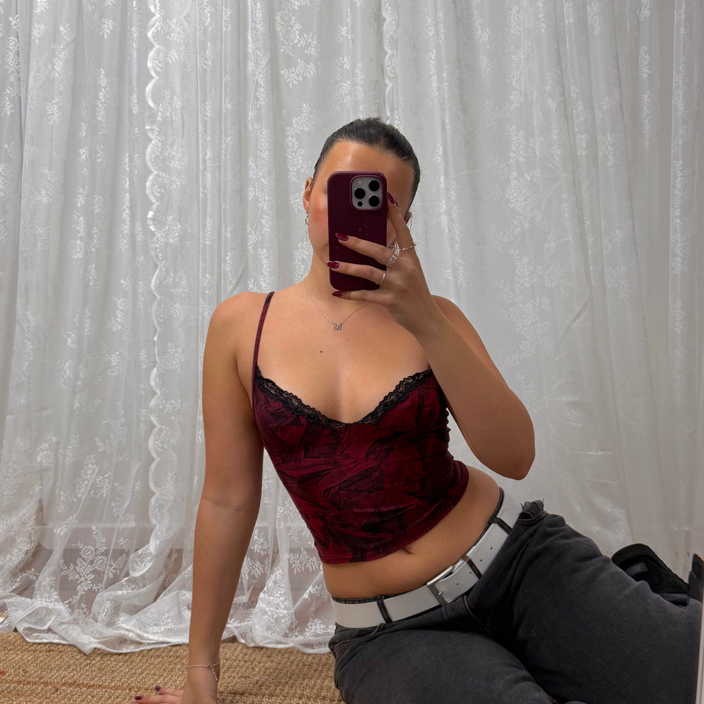 Red patterned cami top