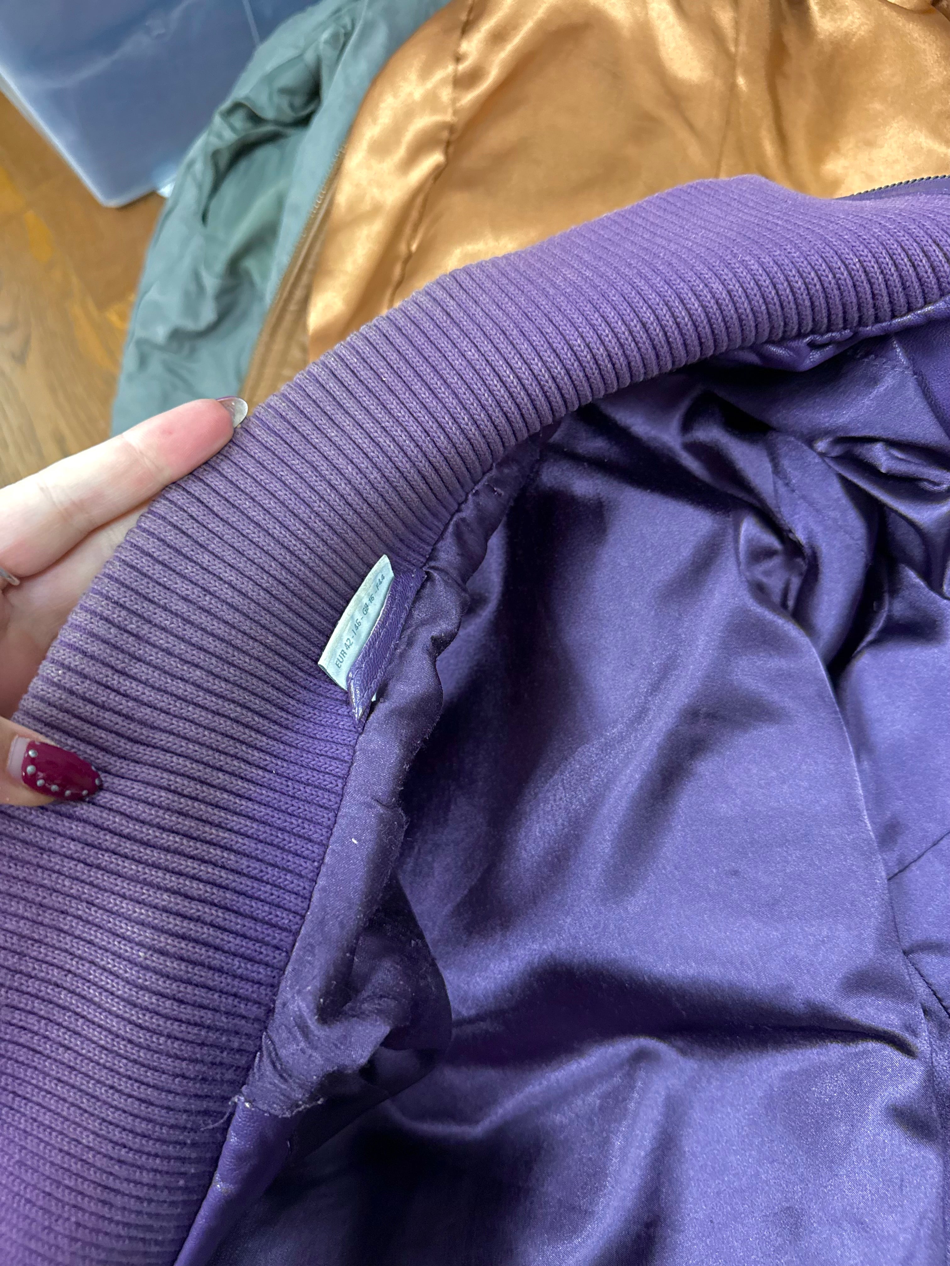 Purple leather bomber jacket