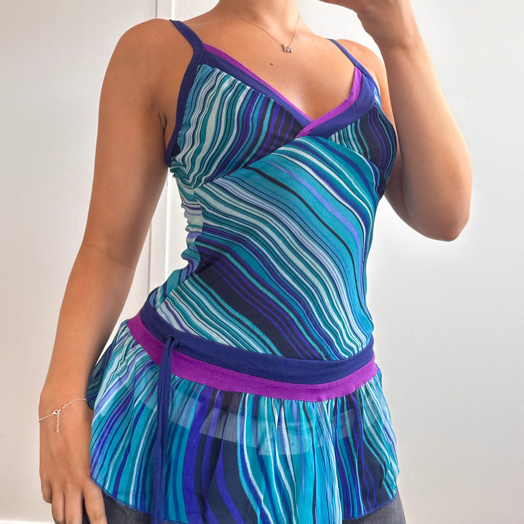 Blue patterned mesh longlined top/dress
