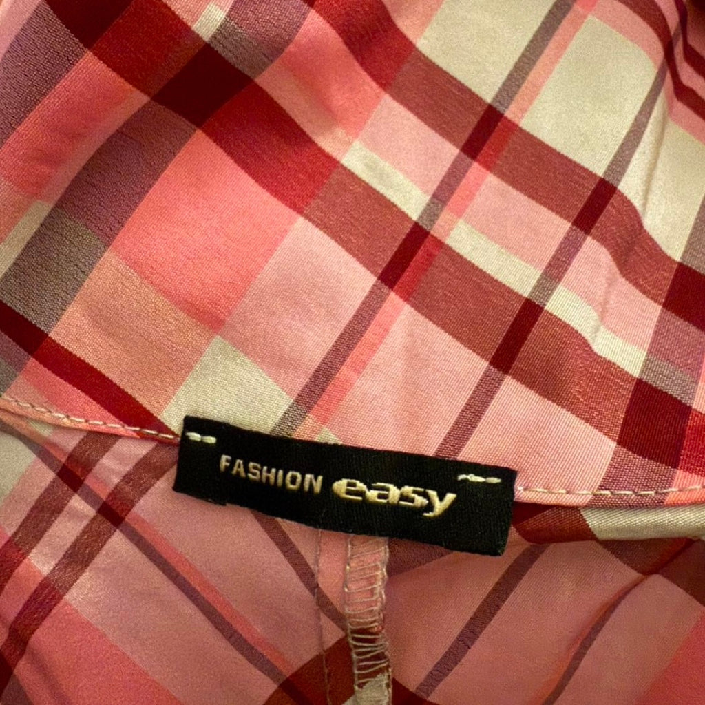 Pink checkered crop top with collar