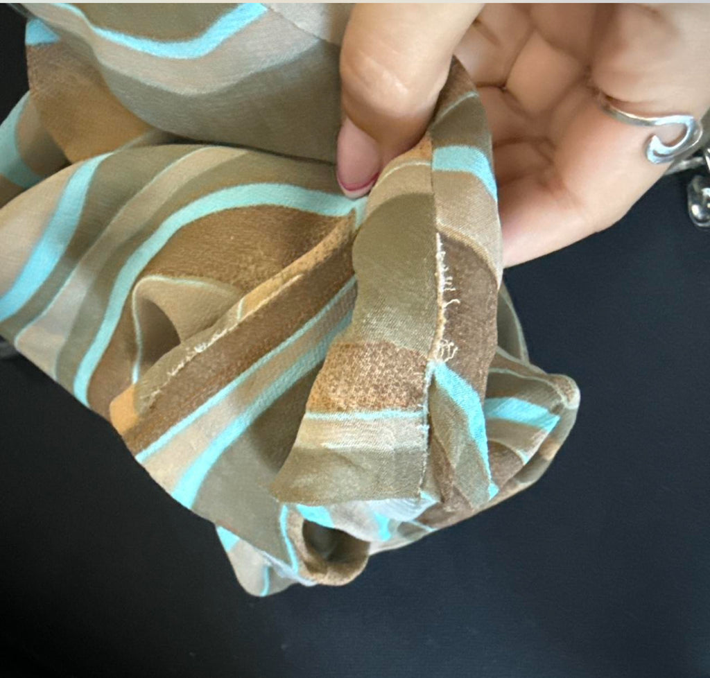 Beige and blue patterned midi skirt