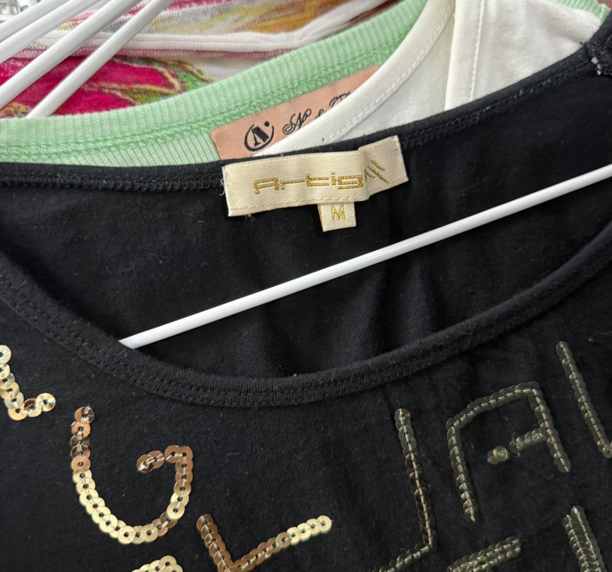 Black gold sequin baby tee